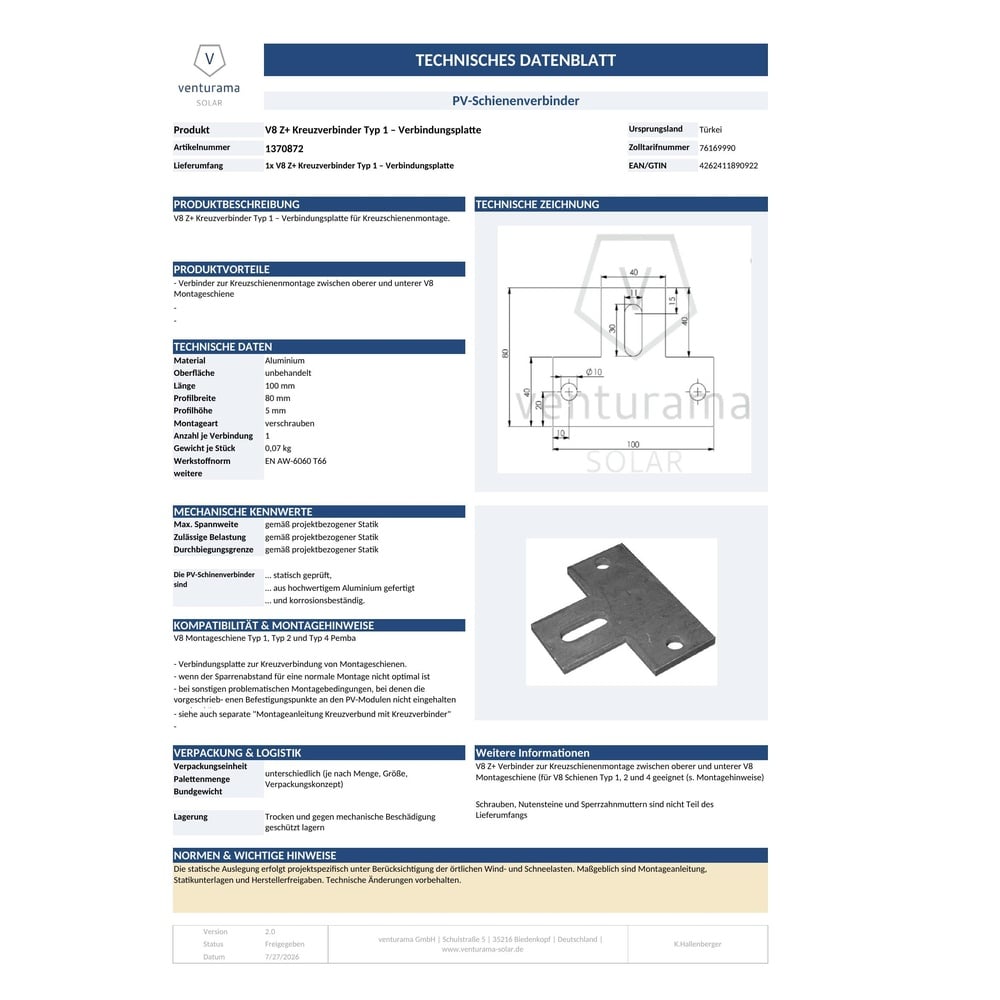 Alternative view of V8 Z+ Kreuzverbinder Typ 1 - Verbindungsplatte