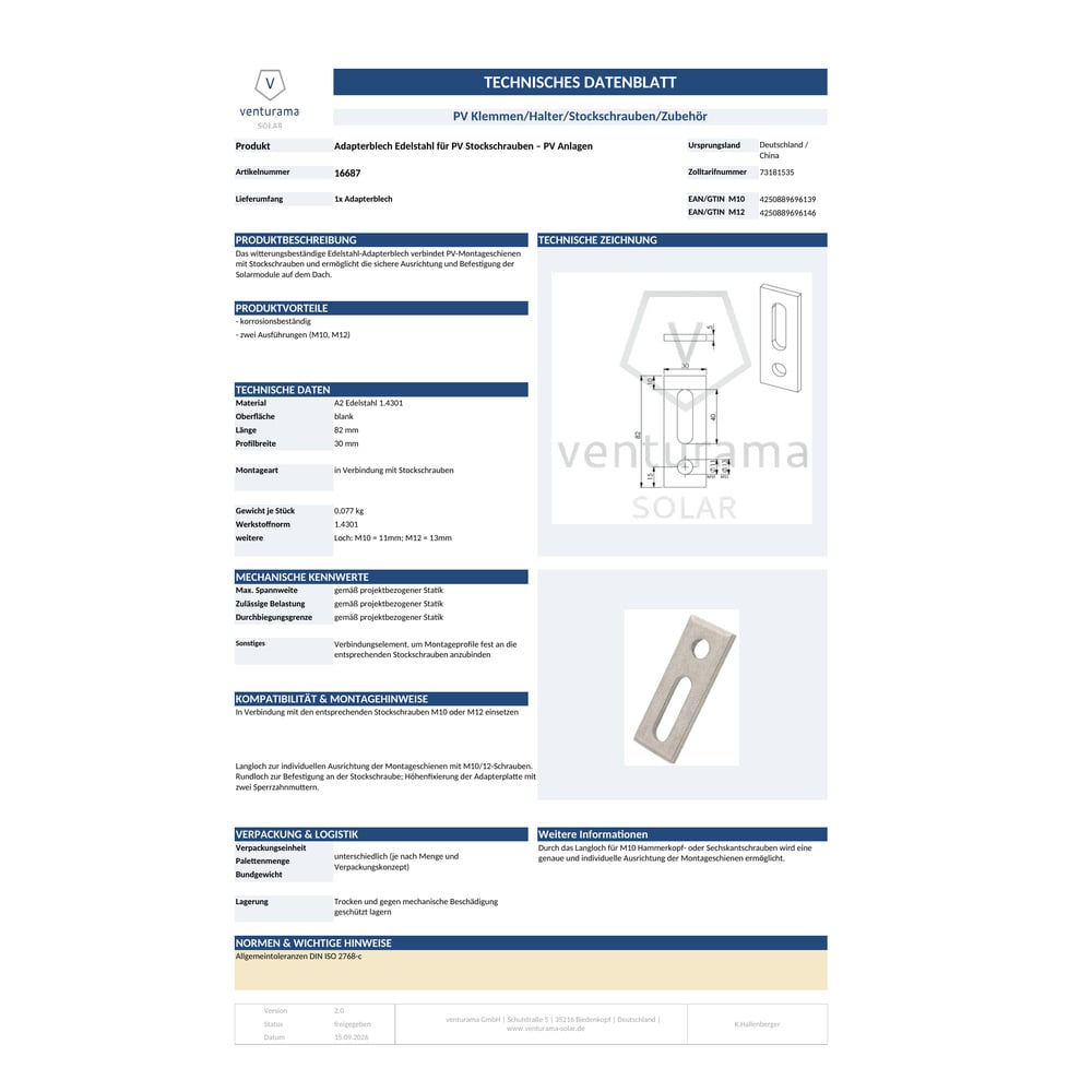Alternative view of Adapterblech Edelstahl für PV Stockschrauben - PV Anlagen