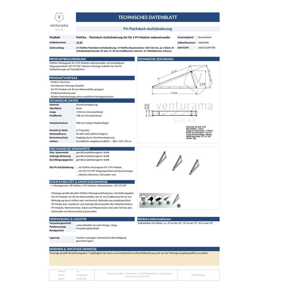 Alternative view of FlatFlex - Flachdach-Aufständerung Set für 2 PV-Module nebeneinander