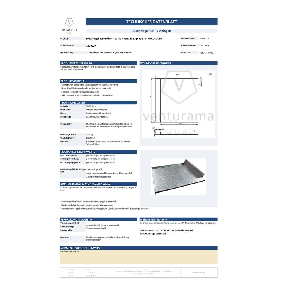 Alternative view of Blechziegel passend für Tegalit – Metalldachplatten für Photovoltaik