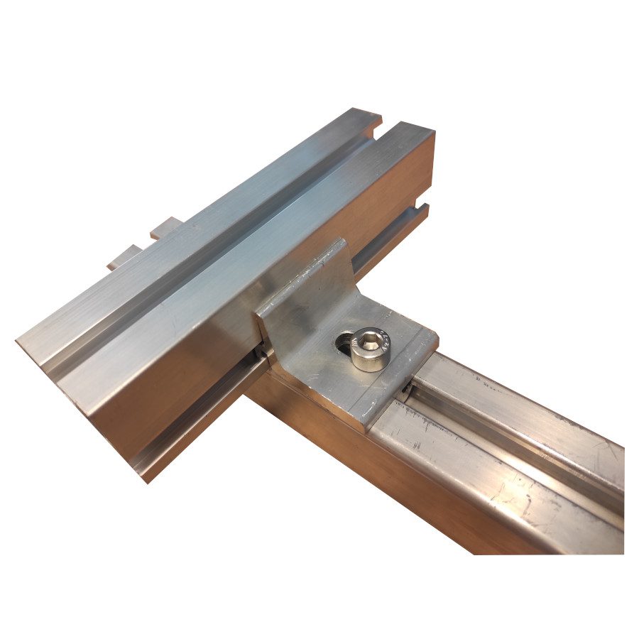 Produktbild Anwendungsbeispiel V8 Z+ Power Line Adapterwinkel als Kreuzverbinder für die Power Line Montageschiene