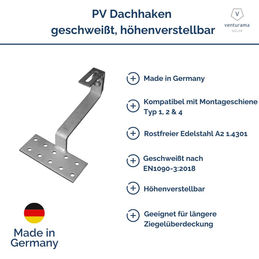 Produktbild V8 D+ Mittellast-Dachhaken geschweißt höhenverstellbar (A2 1.4301) MT160 Features