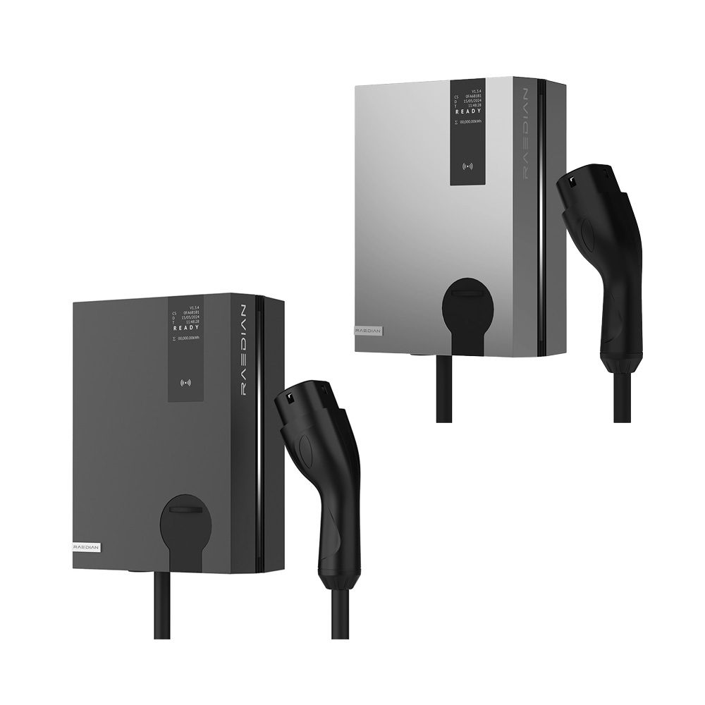 Produktbild RAEDIAN NEO Wallbox 22KW mit Typ2 Kabel in Weltraum grau und Silbermetallic