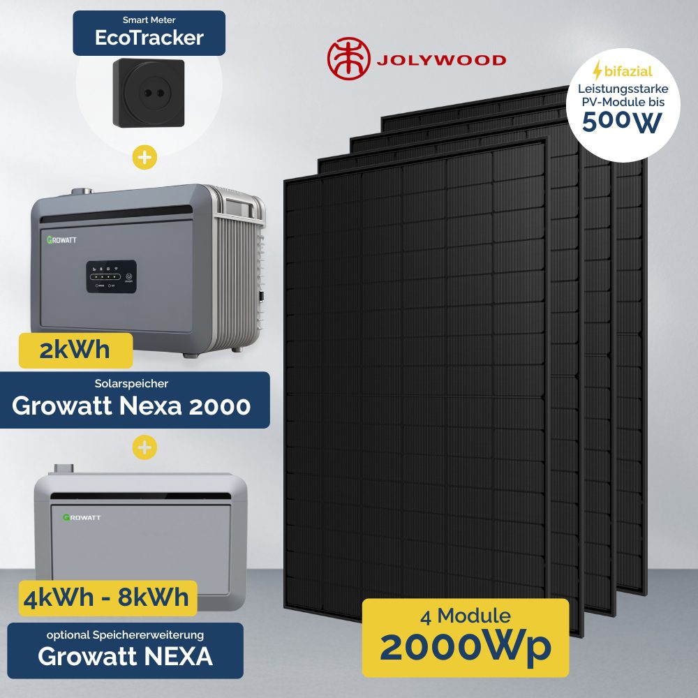 Produktbild 2000W Balkonkraftwerk mit Speicher - Growatt NEXA 2000 All-in-One & 4x Jolywood 500W