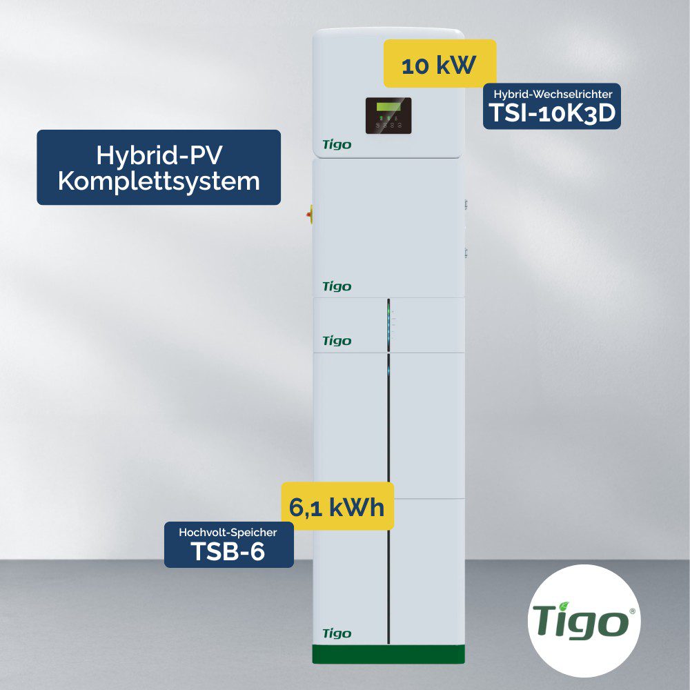 Produktbilder: Tigo Hybrid-PV Komplettsystem – TSI-10K3D 10 kW Wechselrichter & TSB-12 6,2 kWh Speicher