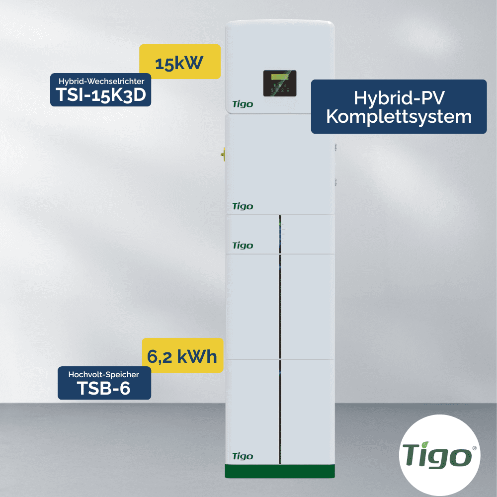 Produktbilder: Tigo Hybrid-PV Komplettsystem – TSI-15K3D 15 kW Wechselrichter & TSB-6 6,2 kWh Speicher