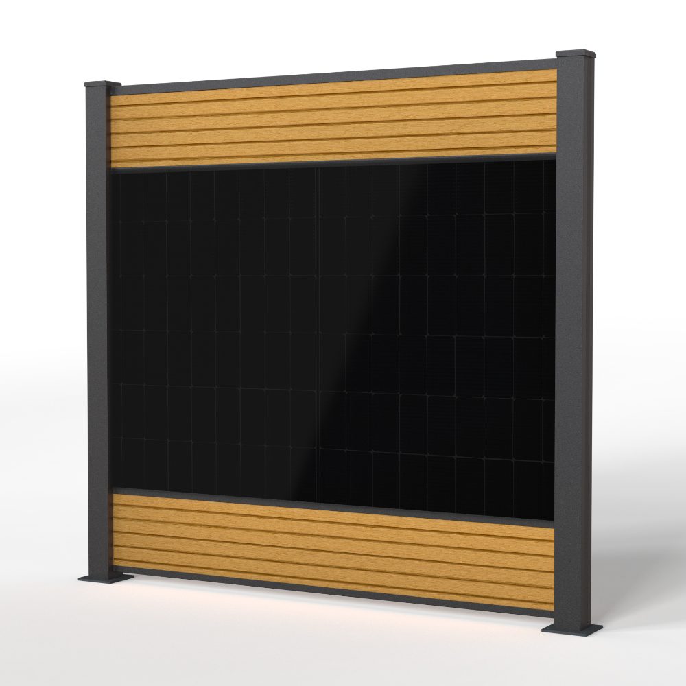 Produktbild: FlexPVence Solarzaun 1,80 x 1,84 m mit WPC-Lamellen in cedar Optik