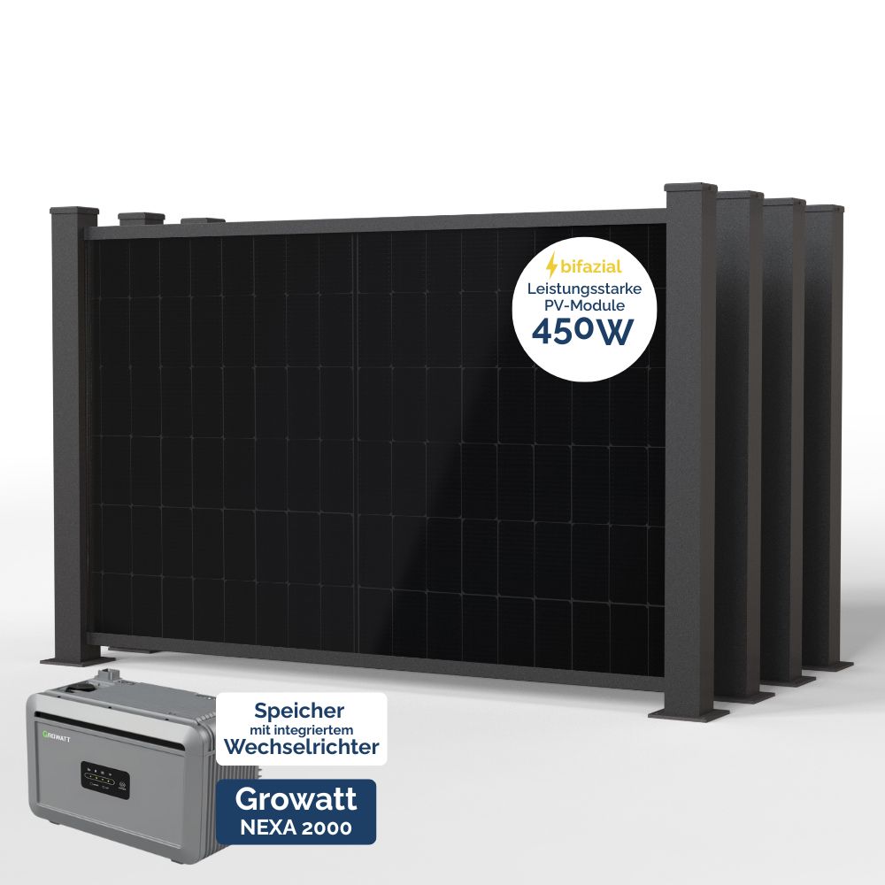 Produktbild BasicPVence Solarzaun 1,20m hoch mit vier PV Modulen