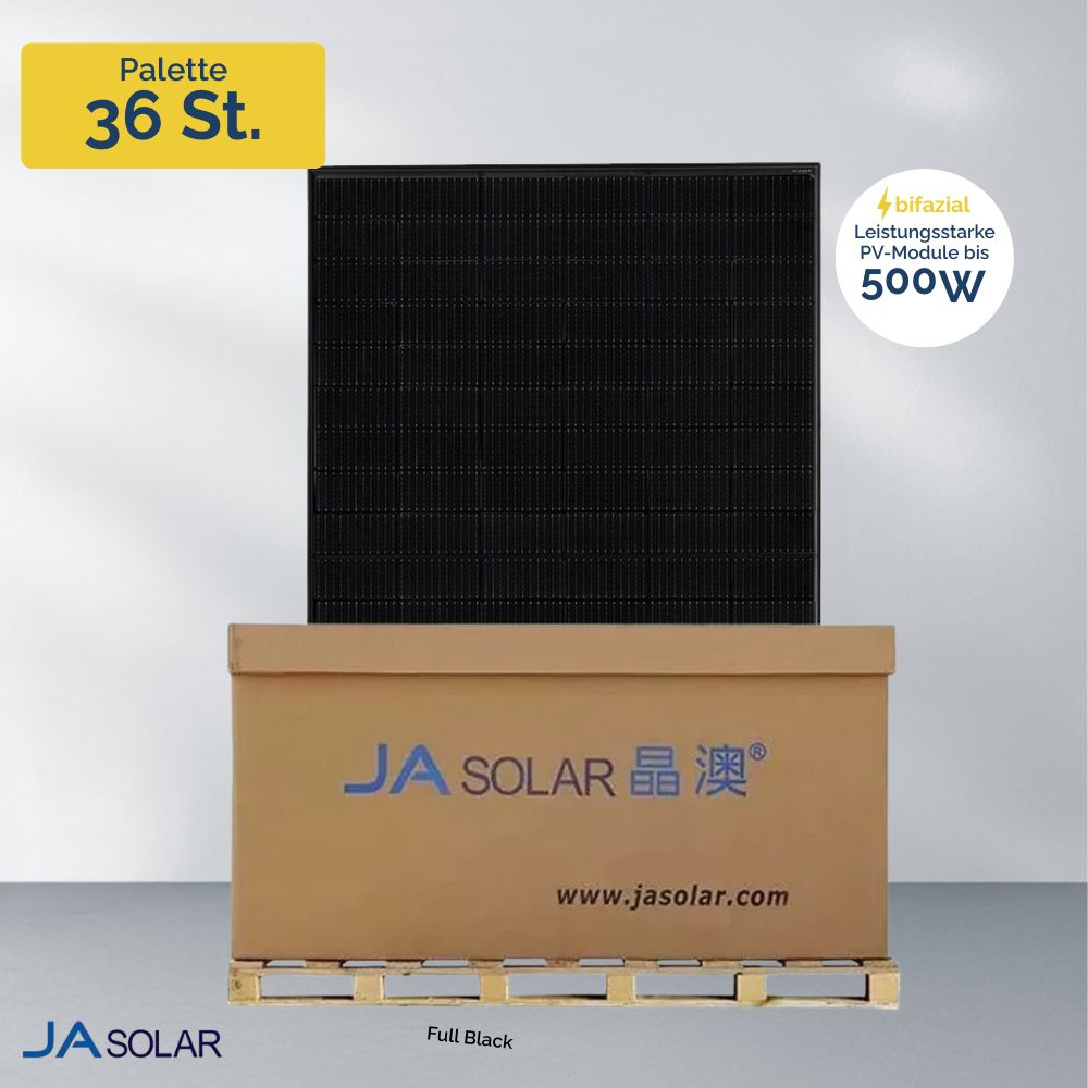 Produktbild JA Solar 500W Full Black Glas-Glas n-Type TopCon Modul JAM60D41 | Palette