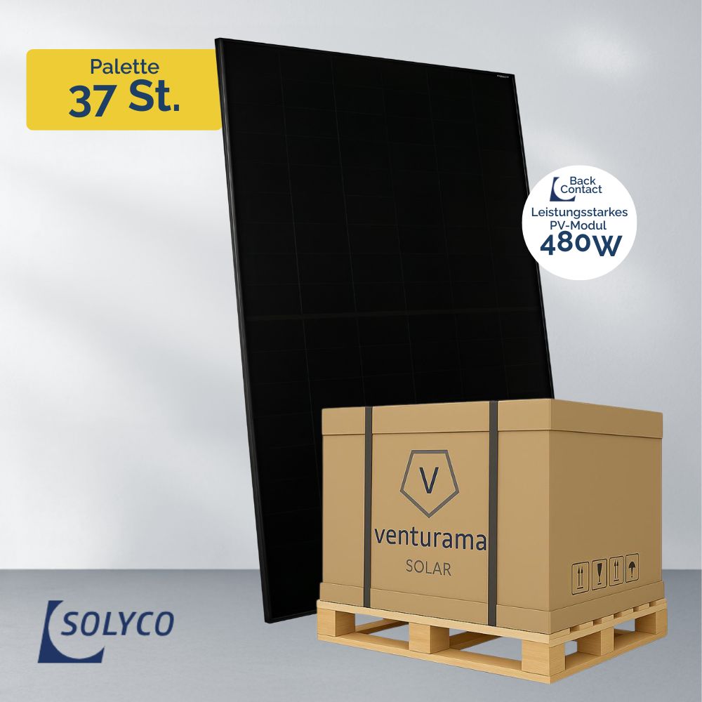 Produktbild SOLYCO R-BG 480 W – PV Modul Back-Contact Glas-Glas Full Black | Palette