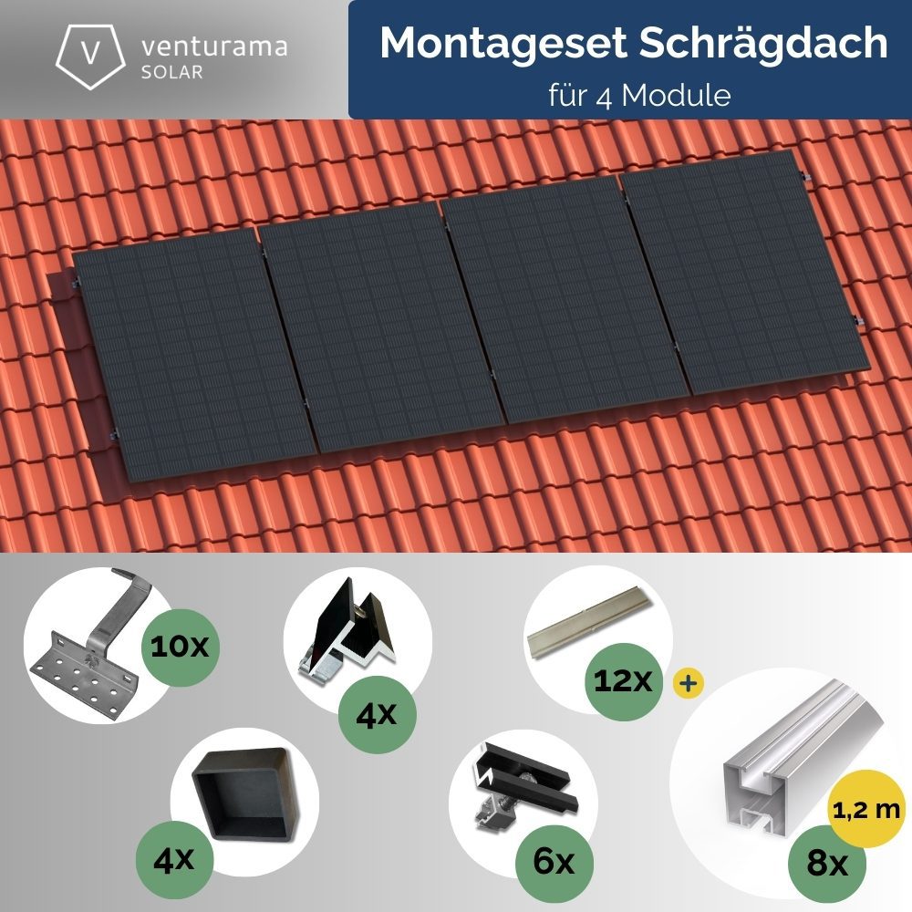 Produktbild Montageset - Schrägdach/Ziegeldach - für 4 x PV-Module (hochkant, nebeneinander)