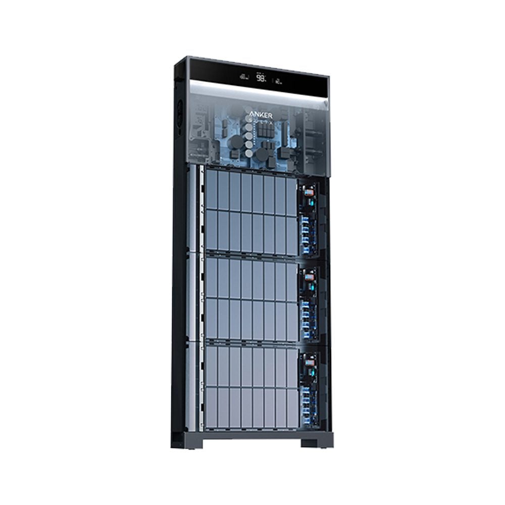 Produktbild Transparente Front legt drei Akkumodule und die Elektronik des Anker X1 offen.