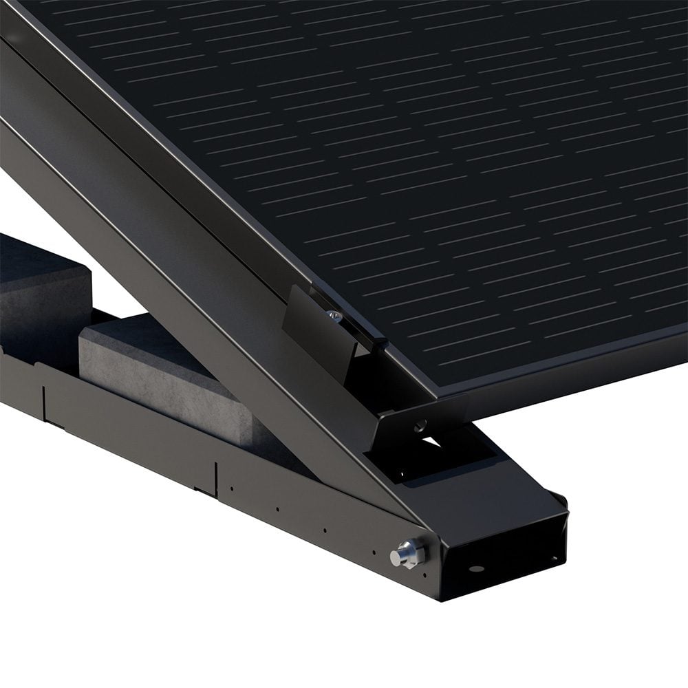 Produktbild Flachdach-Aufständerung Black Line für PV Module Neigungswinkel (10°/15°/20°) - mit Modul Detail unten mit Endklemme