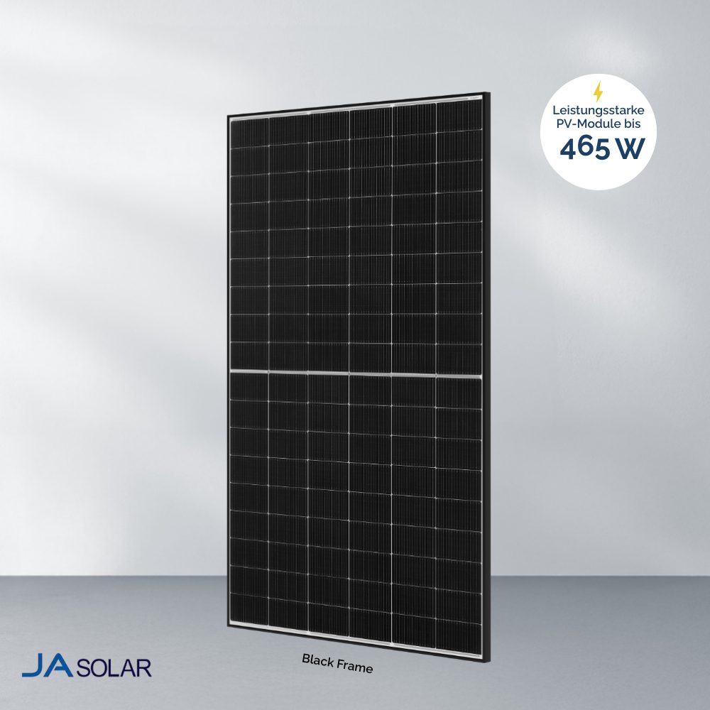 Produktbild JA Solar 465W bifazial Glas-Glas JAM54D40 LB Black Frame Solarmodul
