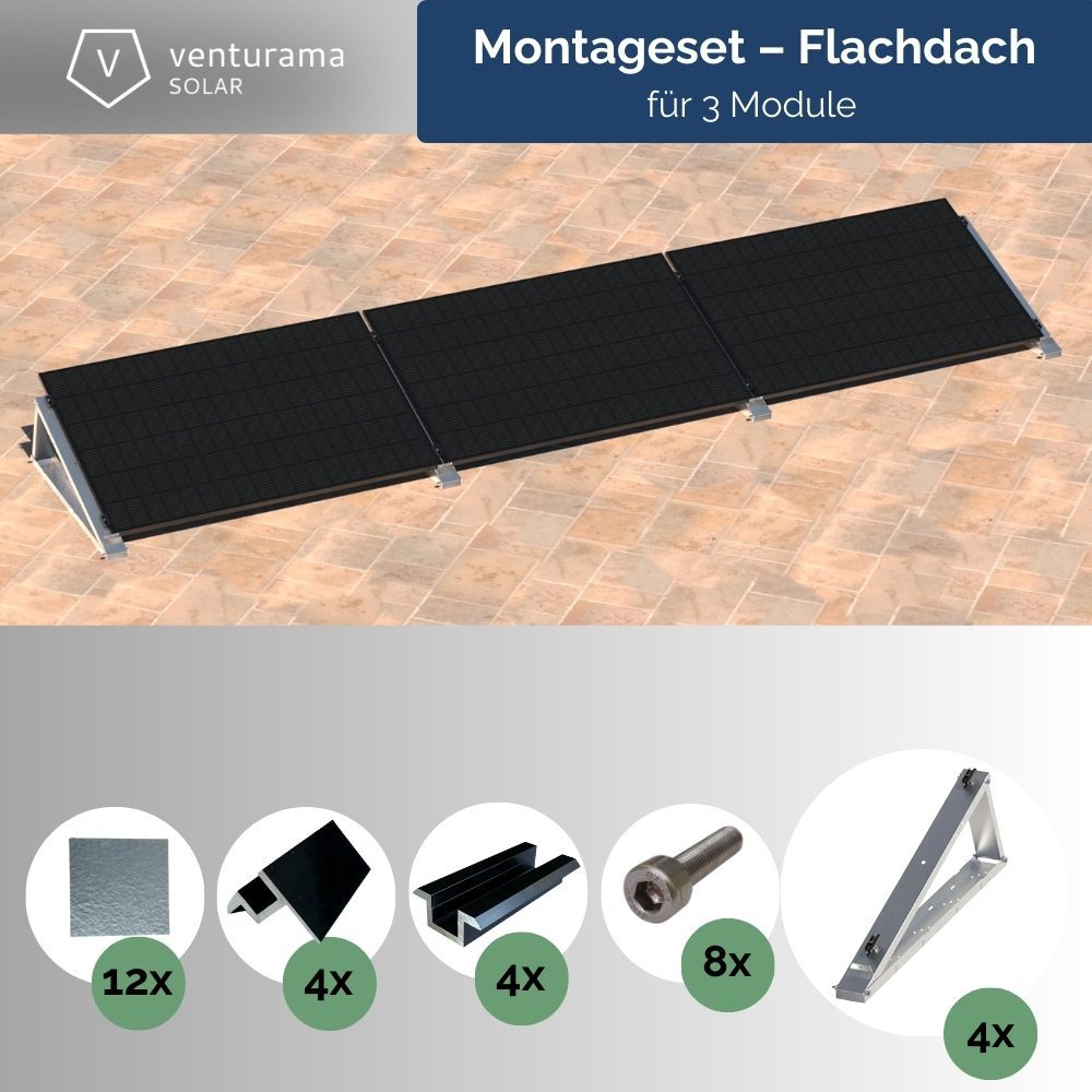 Produktbild FlatFlex - Flachdach-Aufständerung Set für 3 PV-Module nebeneinander