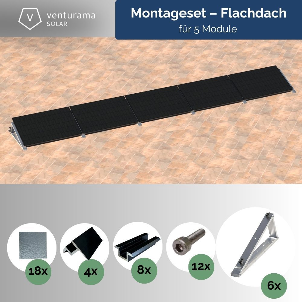 Produktbild FlatFlex Flachdach-Aufständerung Set für 5 PV-Module nebeneinander