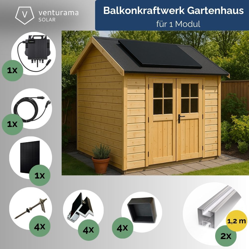 Produktbild Balkonkraftwerk 800W – Growatt und 1x Jolywood Full Black Gartenhaus Set