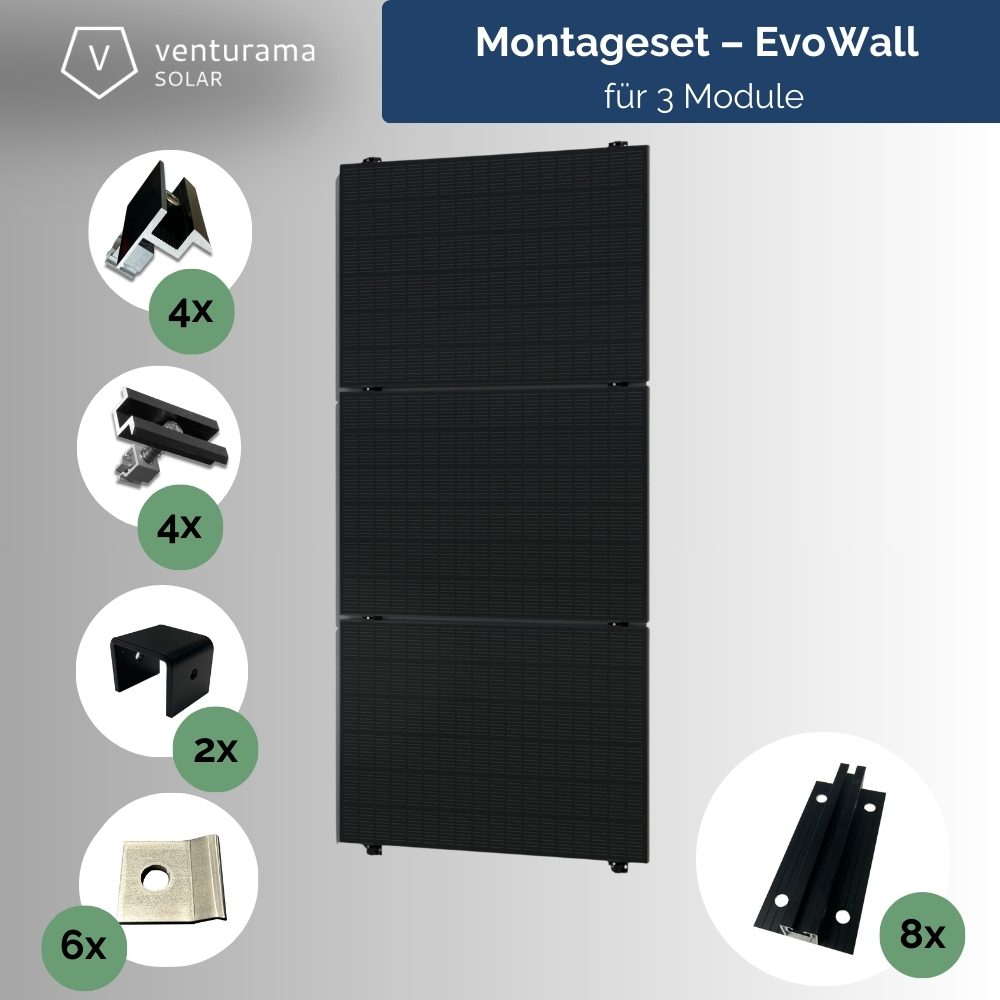 Produktbild venturama Solar EvoWall Wandmontage Komplettset BlackLine - Für 3 PV-Module