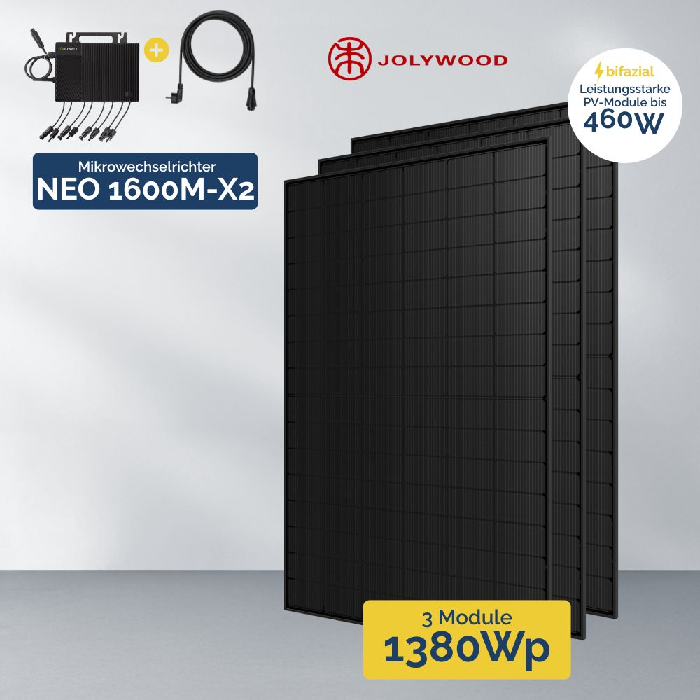 Produktbild 1380W Balkonkraftwerk ohne Speicher – Growatt NEO 800 & 3x Jolywood FB 460W