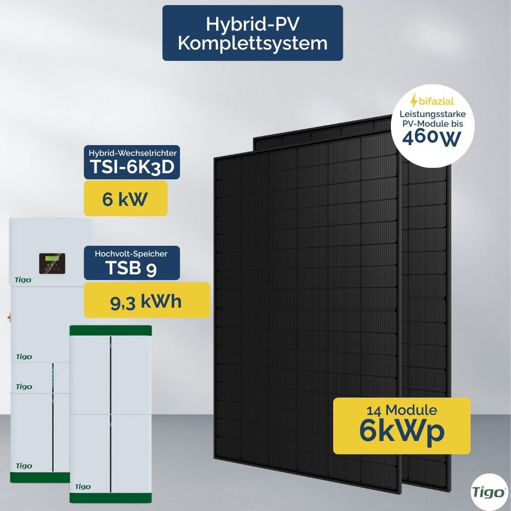 Produktbild PV Anlage 6,4 kWp mit Tigo TSI Wechselrichter und TSB Speicher 9,3 kWh - ohne UK