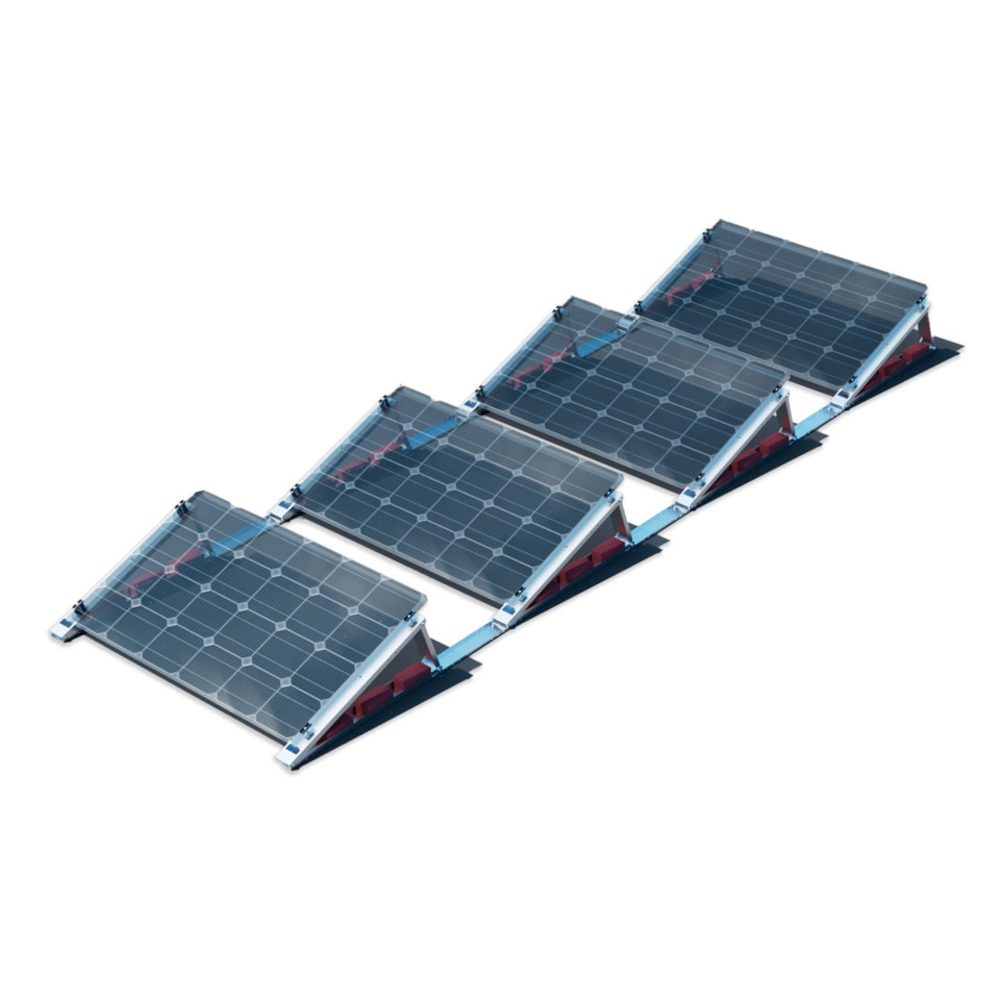 Produktbild - FlatFlex Flachdach-Aufständerung Set 4 PV-Module hintereinander mit variablem Einstellwinkel (10,15,20°) - PV Montageset Flachdach