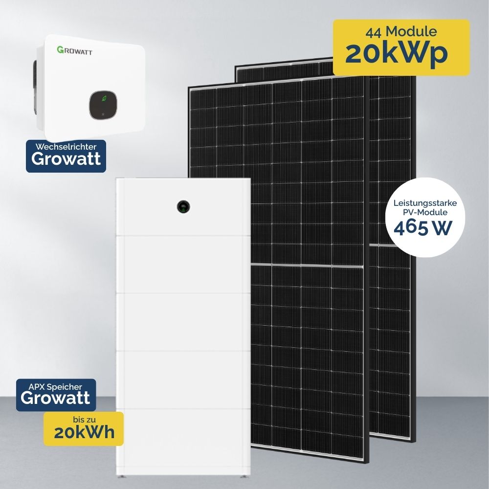 Produktbild Aktion PV Komplettanlage mit Growatt Hybrid Wechselrichter APX Solarspeicher PV Modul 465W