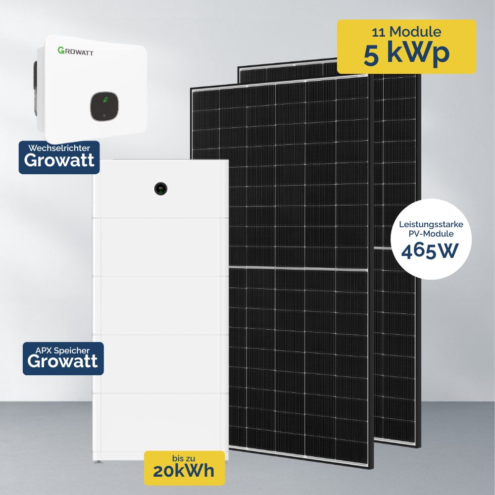 Produktbild: PV Anlage 5 kWp mit Growatt Hybrid Wechselrichter und APX HV Speicher