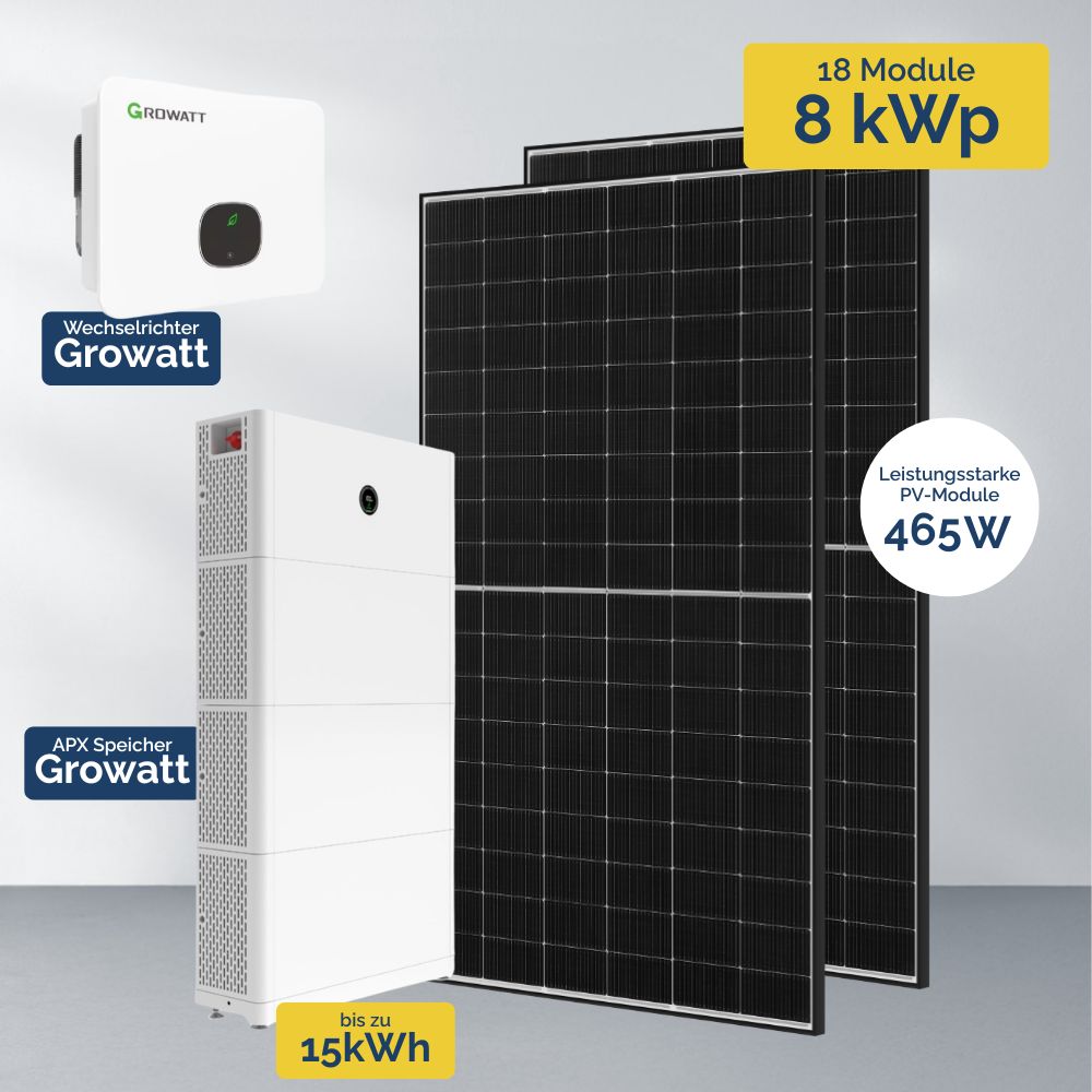 Produktbild: PV Anlage 8 kWp mit Growatt Hybrid Wechselrichter und APX HV Speicher