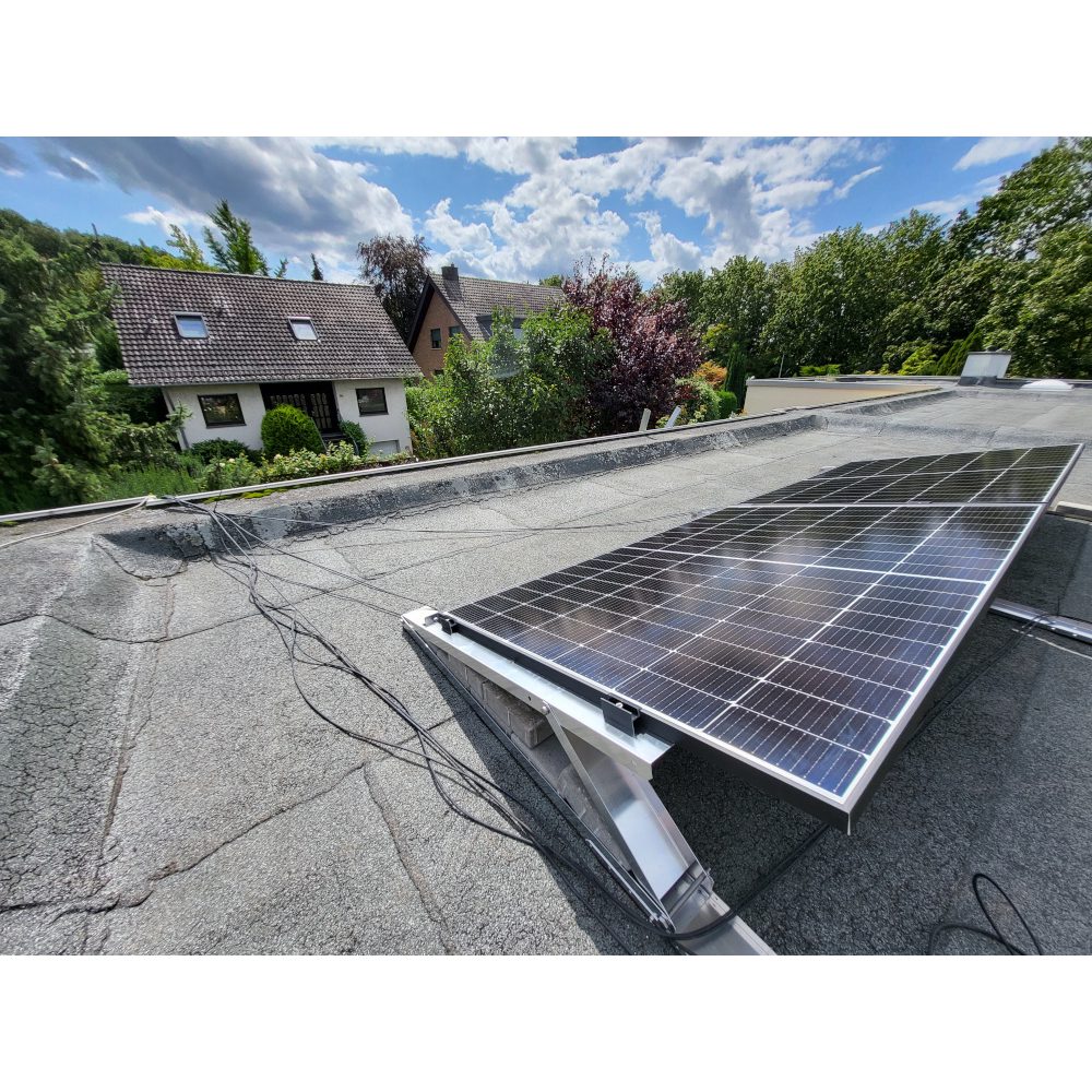 Alternative view of FlatFlex – Flachdach-Aufständerung Set 2×2 PV-Module hintereinander