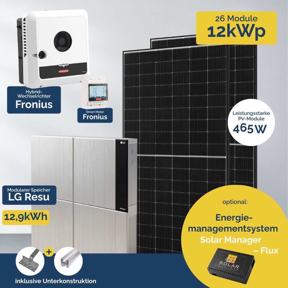 Produktbild Aktion PV Anlage 12kW mit Fronius Wechselrichter, LG Speicher 12.9 und Unterkonstruktion