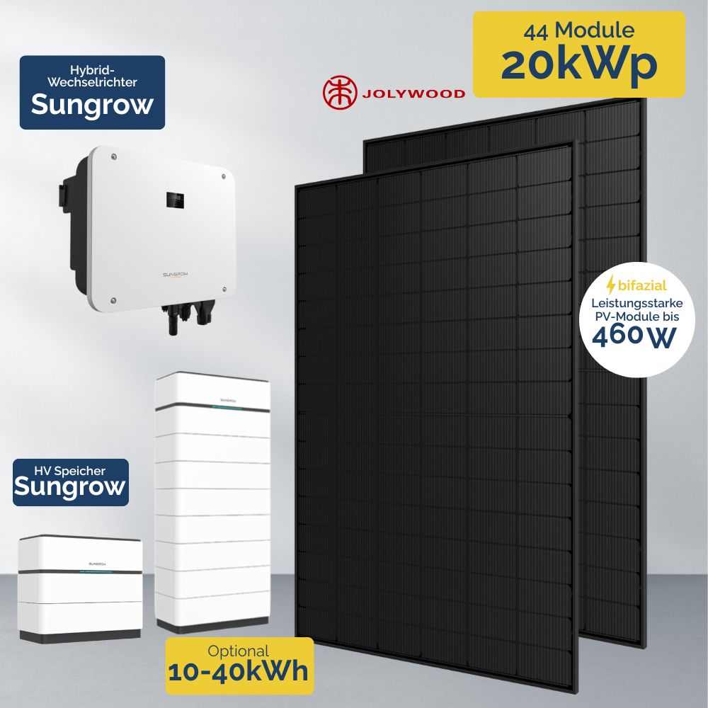 Produktbild Sungrow PV Anlage mit SBH Batteriespeicher 20kW Wechselrichter 20kWp 460W Jolywood Module