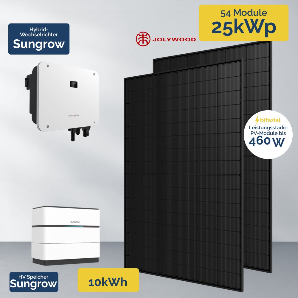 Produktbild Sungrow PV Anlage mit 10 kWh SBH Batteriespeicher 25kW Wechselrichter 25kWp 460W Jolywood Module