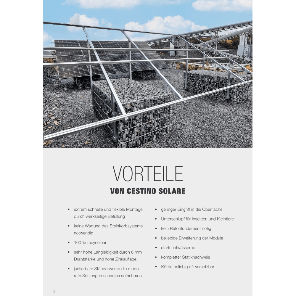 Flyer mit Vorteilen des PV Systems Cestino Solare Singolare