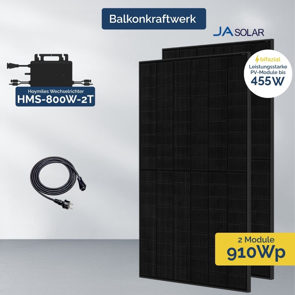 Produktbild Balkonkraftwerk 800W mit 2 PV Modul JA Solar und Hoymiles HMS-800W-2T