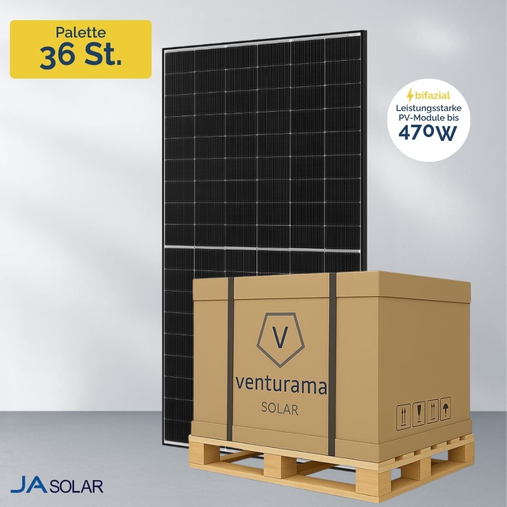 Produktbild JA Solar JAM54D40 LR 470W Glas-Glas Black Frame Solarmodul Palette
