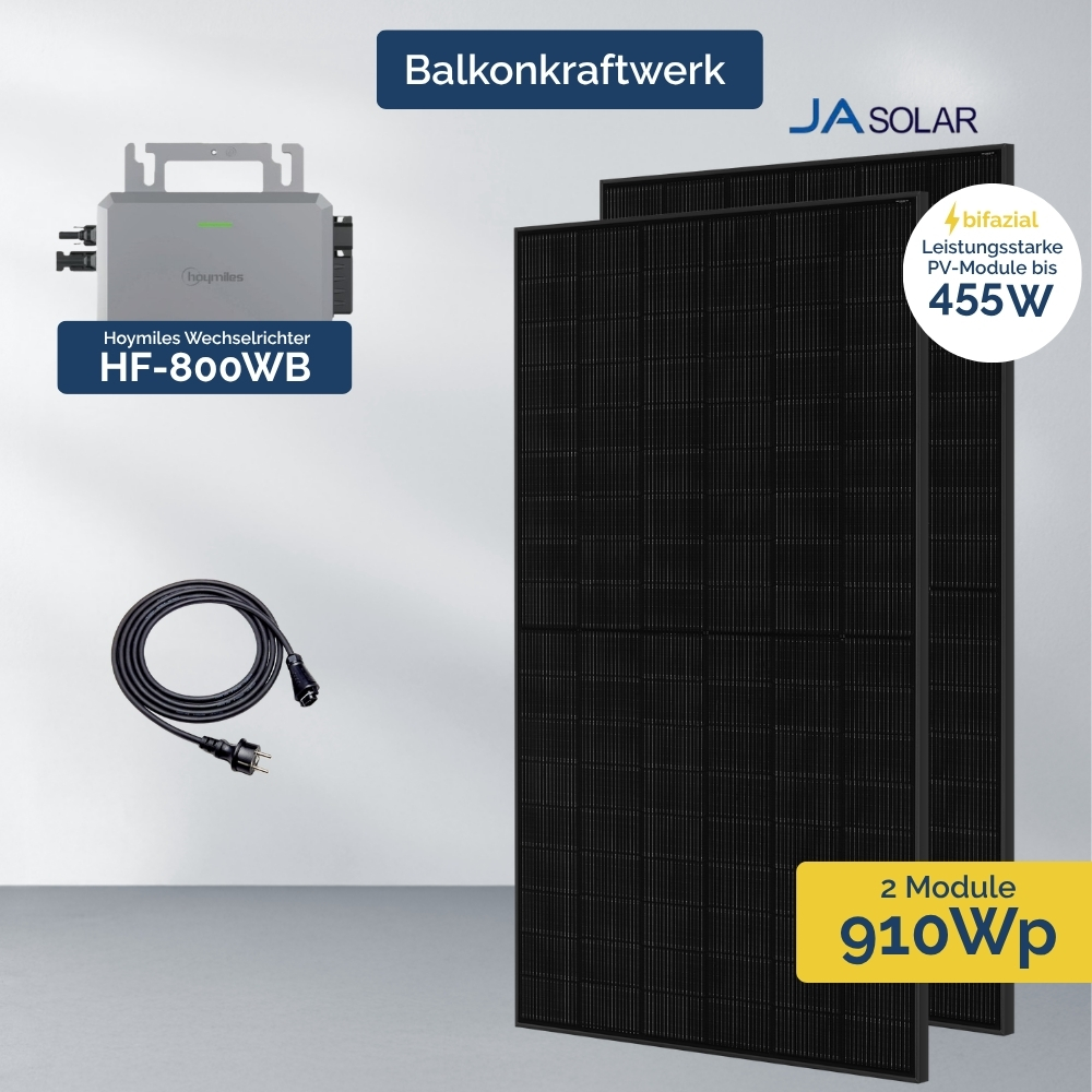 Produktbild Balkonkraftwerk 800W mit 2 PV Modul JA Solar und Hoymiles HMS-800W-2T