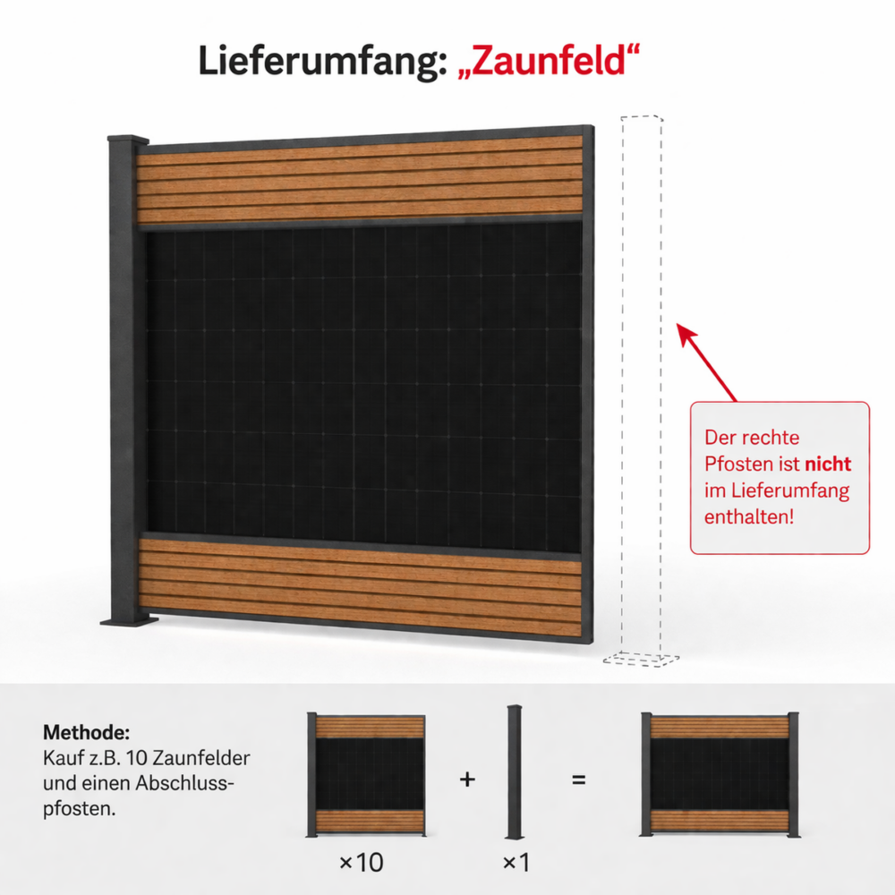 Produktbild: FlexPVence Solarzaun 1,80 x 1,84 m Zaunfeld mit PV Modul und Eckpfosten