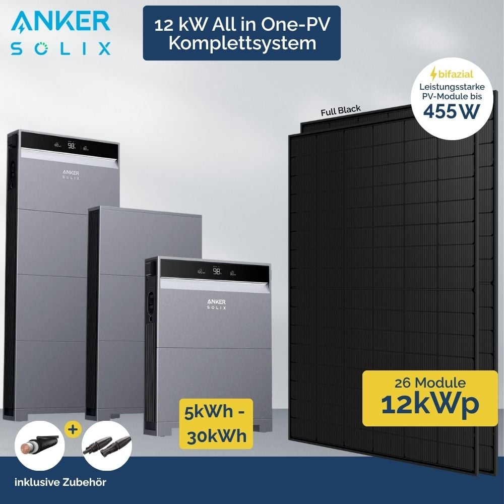 PV Anlage 12 kWp Anker X1 Hybrid Wechselrichter All-in-One - 26 x Ja Solar FB