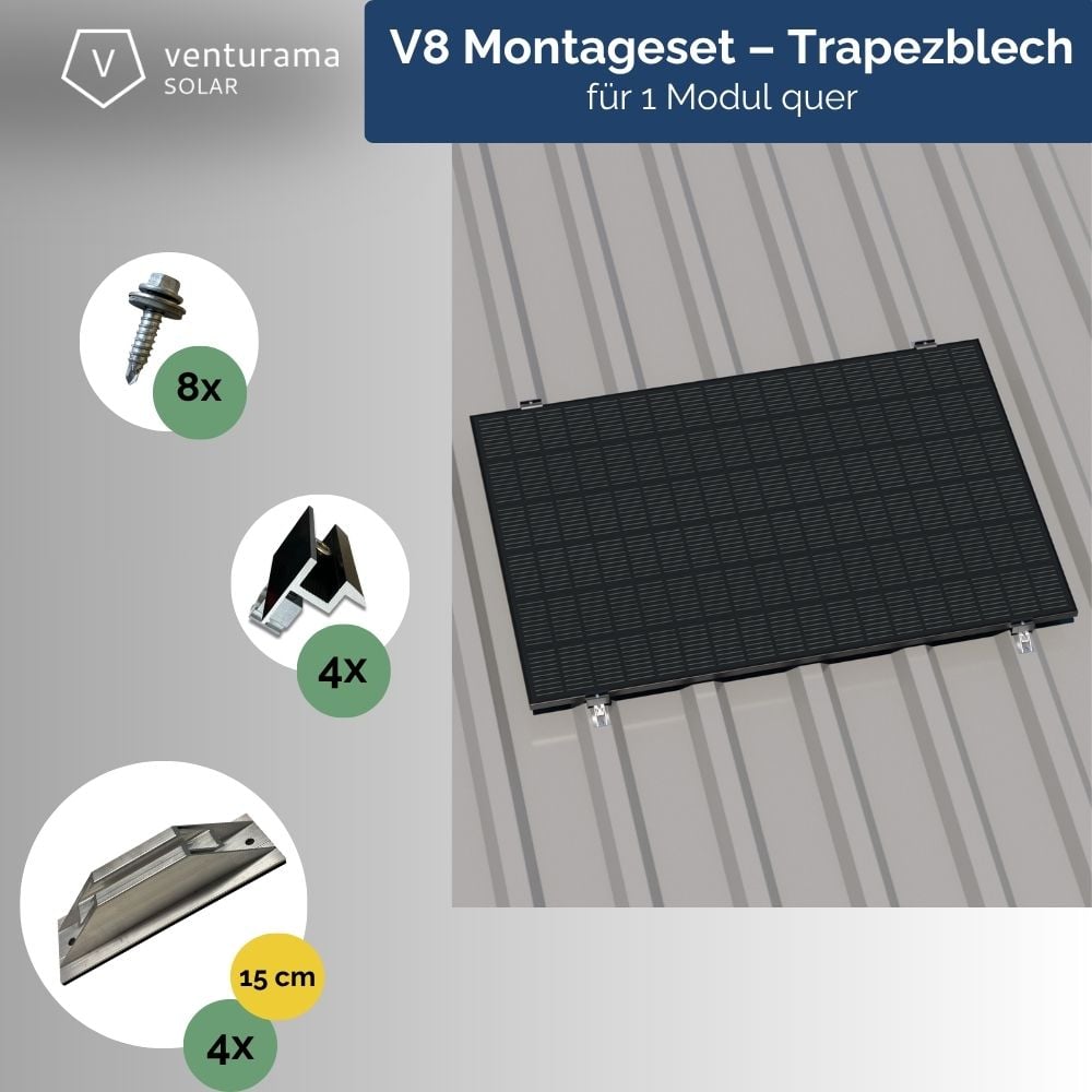 V8 Montageset – Trapezblech – für 1 PV-Modul (quer)
