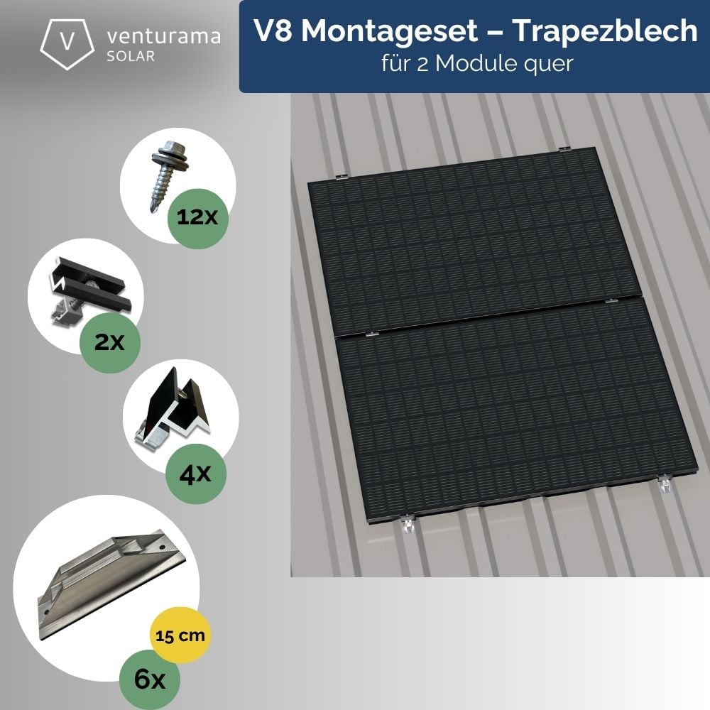 V8 Montageset – Trapezblech – für 2 PV-Module (quer, untereinander)