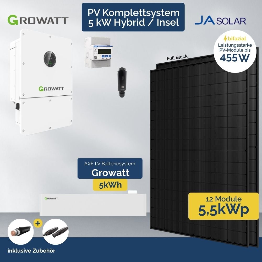 Alternative view of PV Anlage 5 kWp Growatt Wit Hybrid - Inselanlage Wechselrichter - 12 x Ja Solar FB