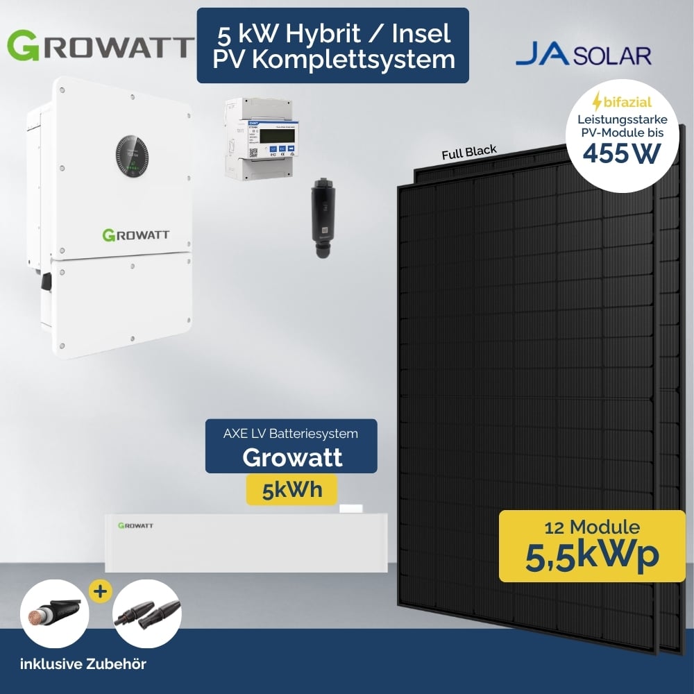 PV Anlage 5 kWp Growatt Wit Hybrid - Inselanlage Wechselrichter - 12 x Ja Solar FB – Bild 2