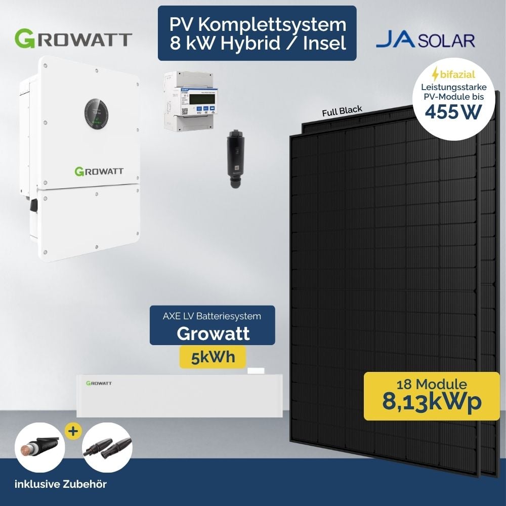 Alternative view of PV Anlage 8 kWp Growatt Wit Hybrid - Inselanlage Wechselrichter - 18 x Ja Solar FB