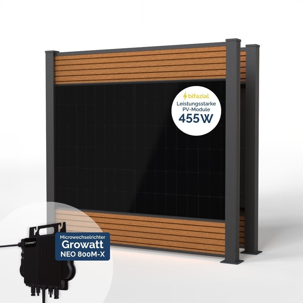 Produktbild - FlexPVence Solarzaun 1,80m hoch mit zwei PV Modulen und Wechselrichter