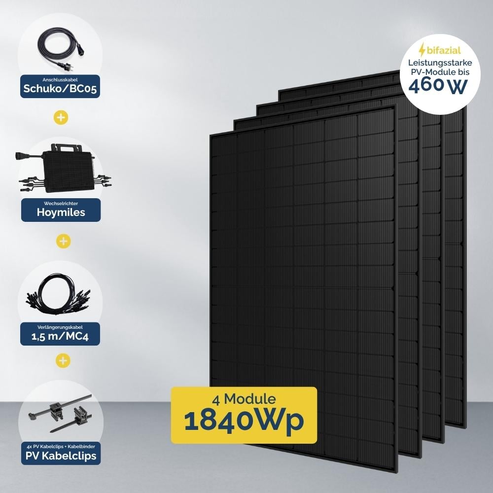 Produktbild - Balkonkraftwerk 1.600 W mit 4 PV Modulen Jolywood und HMS-1600 4T Wechselrichter