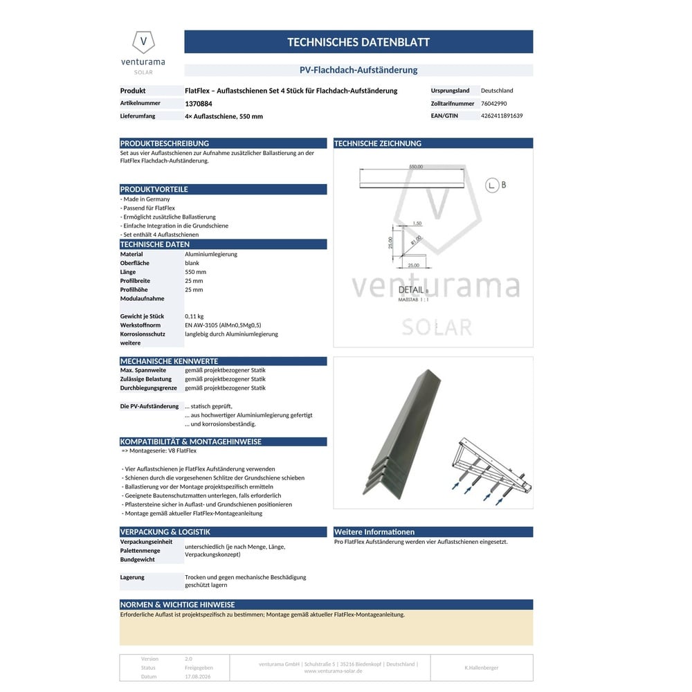 Bild FlatFlex - Auflastschienen Set Datenblatt
