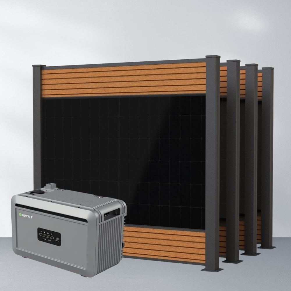 Produktbild FlexPVence Solarzaun 1,80m hoch mit vier PV Modulen und Speicher