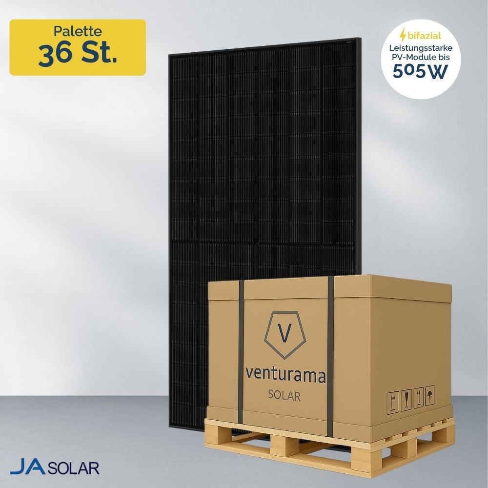 Produktbild Ja-Solar 505 W bifazial Glas-Glas JAM60D41-505 LB Full Black | Palette Cover